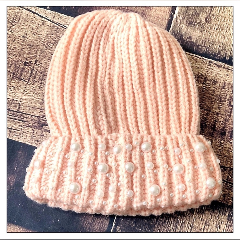 NEW Natasha Accessories Pink Crystal & Pearl Beanie